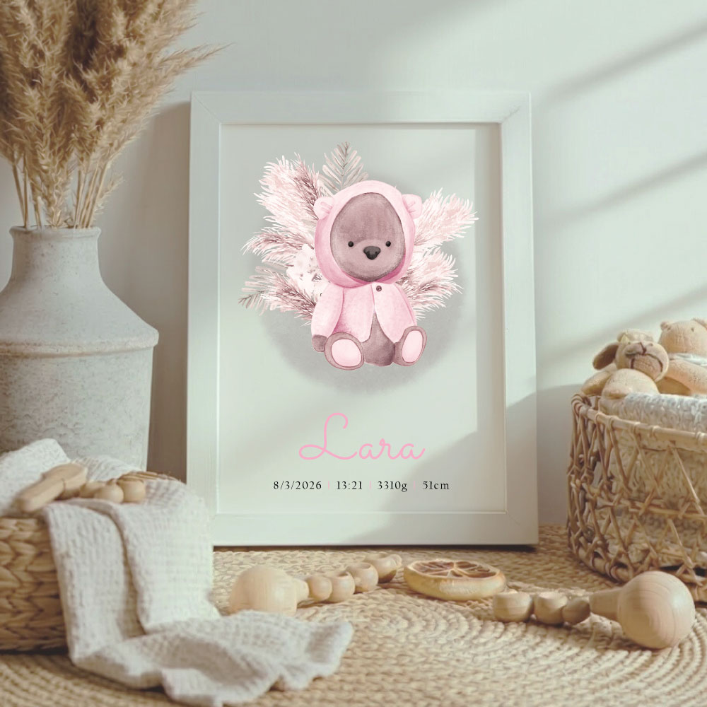 Grafika-medvedka quadretto nascita, quadretto nascita personalizzato, quadretto nascita con nome, quadretto nascita con tutti i dati dela nascita, neonato ottima idea regalo