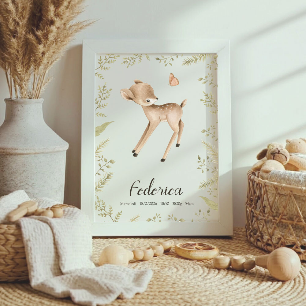 Grafika-srnica quadretto nascita, quadretto nascita personalizzato, quadretto nascita con nome, quadretto nascita con tutti i dati dela nascita, neonato ottima idea regalo